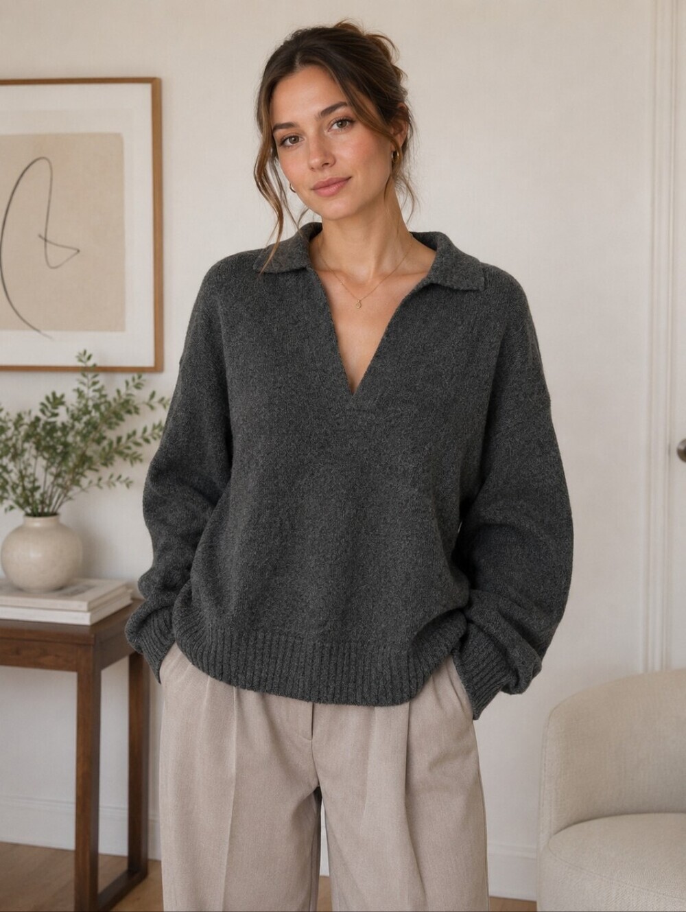 Twik by Simons Oversized Collared Sweater Charcoal Gray Size Small